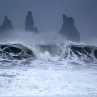 Buy canvas prints of Waves and Reynisdrangar sea stacks near Vik, Southern Iceland by Geraint Tellem ARPS
