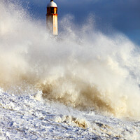 Buy canvas prints of Wave breaking over Porthcawl Pier, South Wales by Geraint Tellem ARPS