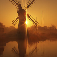 Buy canvas prints of Winter sunrise over Thurne Mill, Norfolk Broads, U by Geraint Tellem ARPS
