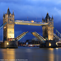 Buy canvas prints of Tower Bridge (raised) at twilight, London, England by Geraint Tellem ARPS