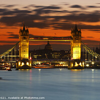 Buy canvas prints of Tower Bridge and London skyline at dusk  by Geraint Tellem ARPS