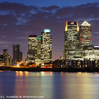 Buy canvas prints of Canary Wharf from Greenwich Peninsula, London, UK by Geraint Tellem ARPS