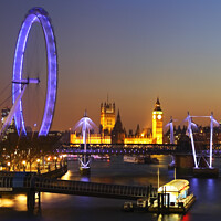 Buy canvas prints of London Eye, Houses of Parliament from Waterloo Bridge, London, England, UK by Geraint Tellem ARPS