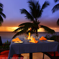 Buy canvas prints of Dining table at sunset, Almond Morgan Bay Resort, St Lucia, Caribbean by Geraint Tellem ARPS