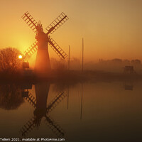 Buy canvas prints of Winter sunrise over Thurne Mill, Norfolk Broads, UK by Geraint Tellem ARPS