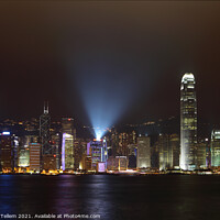Buy canvas prints of Hong Kong Island, Victoria Harbour waterfront including Two International Finance Centre, Hong Kong. Symphony of Lights display by Geraint Tellem ARPS