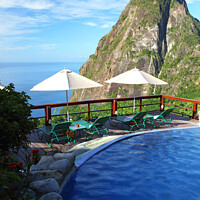 Buy canvas prints of The Ladera Resort and Petit Piton, St Lucia, Caribbean by Geraint Tellem ARPS