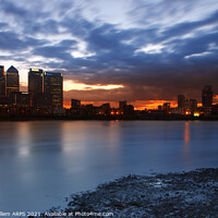 Buy canvas prints of Summer twilight over Canary Wharf from Greenwich Peninsula, London, England, UK by Geraint Tellem ARPS