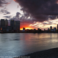Buy canvas prints of Midsummer sunset over Canary Wharf and River Thames from Greenwich Peninsula, London, England, UK by Geraint Tellem ARPS