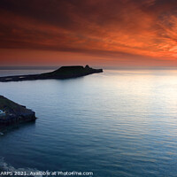 Buy canvas prints of Worms Head at sunset, Rhossili, Gower, South Wales by Geraint Tellem ARPS