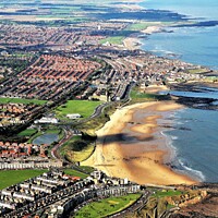 Buy canvas prints of Tynemouth long sands and Cullercoats. by mick vardy