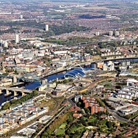 Buy canvas prints of Aerial view of Newcastle and Gateshead. by mick vardy