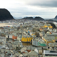Buy canvas prints of An aerial view of Alesund from Mount Aksla by ANN RENFREW