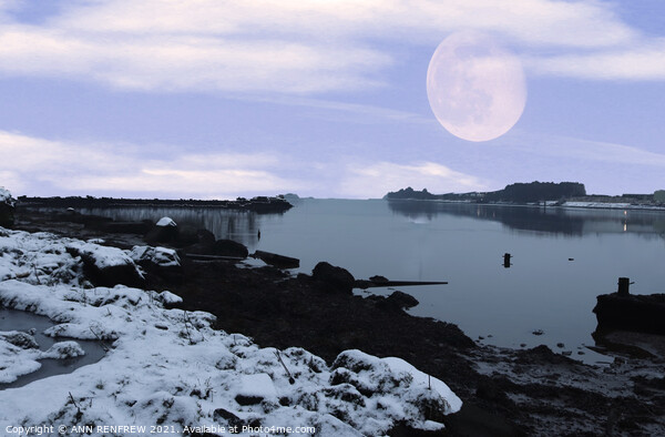 Snowy moonlit evening. Picture Board by ANN RENFREW