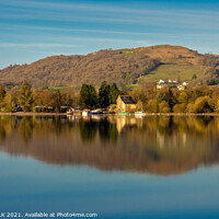 Buy canvas prints of Coniston water boat house reflection in the lake district Cumbria 505  by PHILIP CHALK