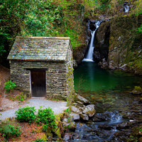 Buy canvas prints of  Rydal hall waterfall and viewing hut in the lake district Cumbria 508 by PHILIP CHALK