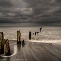 Buy canvas prints of Sandsend groins with a reseading tide 565 by PHILIP CHALK