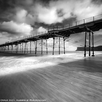 Buy canvas prints of Saltburn pier on a blustery day bw 589 by PHILIP CHALK