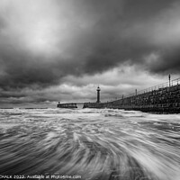 Buy canvas prints of Dramatic black and white Whitby pier 701 by PHILIP CHALK