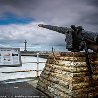 Buy canvas prints of Whitby battery gun and pier 702 by PHILIP CHALK