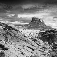Buy canvas prints of Holy island castle Lindisfarne black and white 736 by PHILIP CHALK