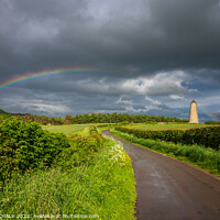 Buy canvas prints of Rainbow over the Ducket BNB tower near Budle bay in Northumberland  738 by PHILIP CHALK