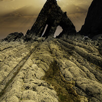 Buy canvas prints of Black church rock sunset on the Devon coast 804 by PHILIP CHALK