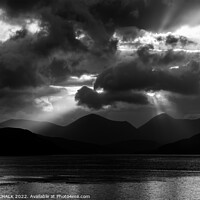 Buy canvas prints of Dramatic sunset over the red Cuilins on the isle of Skye in black and white. 827  by PHILIP CHALK