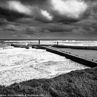 Buy canvas prints of Stormy seas and Whitby piers 849 by PHILIP CHALK