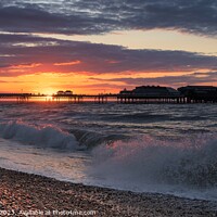 Buy canvas prints of Cromer pier sunset and surf 920 by PHILIP CHALK