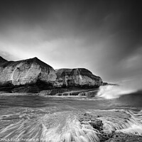 Buy canvas prints of Thornwick bay moody black and white 1013 by PHILIP CHALK