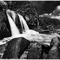 Buy canvas prints of hayburn wyke waterfall in black and white 05 by PHILIP CHALK