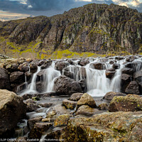Buy canvas prints of Stickle tarn waterfall  situated in the Langdale area of Cumbria  by PHILIP CHALK