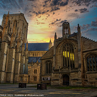 Buy canvas prints of York Minster sunrise next to St Michael le Belfrey by PHILIP CHALK