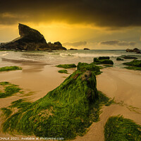 Buy canvas prints of Cornish beach sunset Mawgan porth 56 by PHILIP CHALK