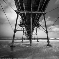 Buy canvas prints of Saltburn by the sea Pier black and white 92 by PHILIP CHALK