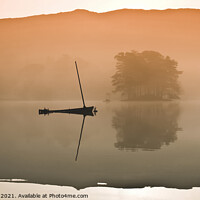 Buy canvas prints of Lone boat on a misty Coniston water 109 by PHILIP CHALK