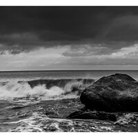 Buy canvas prints of black and white rock in the sea with tide coming in 182 by PHILIP CHALK