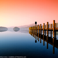 Buy canvas prints of Coniston water Sunrise flat calm with a jetty   43 by PHILIP CHALK
