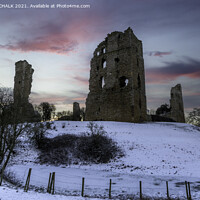 Buy canvas prints of Sherriff Hutton castle near York on a winters sunrise. 443 by PHILIP CHALK