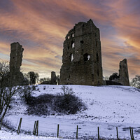 Buy canvas prints of Sherriff Hutton castle near York on a winters sunr by PHILIP CHALK