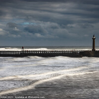 Buy canvas prints of Rough tide at Whitby west  pier 467  by PHILIP CHALK