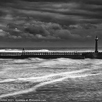Buy canvas prints of Whitby west pier in a storm 472  by PHILIP CHALK