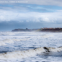 Buy canvas prints of Whitby abbey through sea mist from Sandsend 476  by PHILIP CHALK