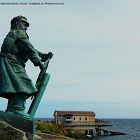Buy canvas prints of Moelfre bronze statue from the side. by Mark Chesters