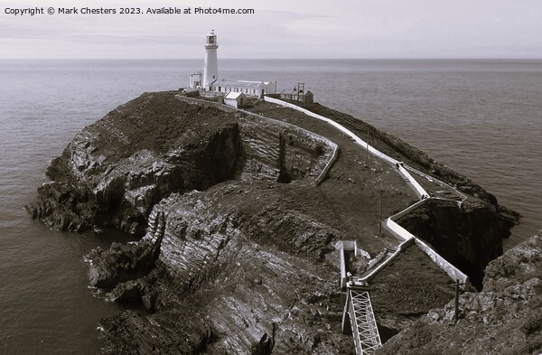South Stack lighthouse Black and White Picture Board by Mark Chesters