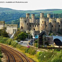 Buy canvas prints of Conwy Castle and railway line  by Mark Chesters