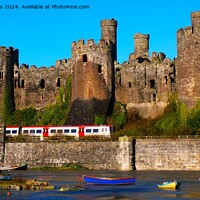 Buy canvas prints of Conwy Castle with a train going past. by Mark Chesters