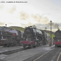 Buy canvas prints of 3 Steam Trains at Dawn by Mark Chesters