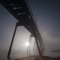 Buy canvas prints of Tranmere Oil Jetty in dawn mist  by Steve Carr